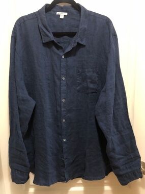 James Perse Linen Shirt Men’s (5) XXL navy blue button down